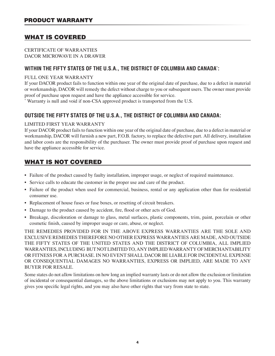 Dacor PMD30 User Manual | Page 4 / 24