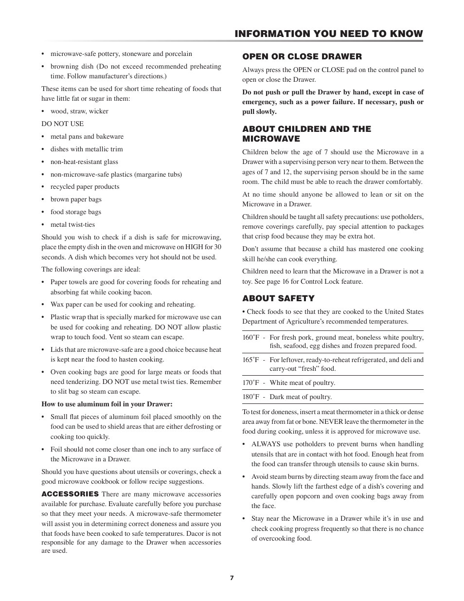 Information you need to know | Dacor PMD30 User Manual | Page 7 / 24