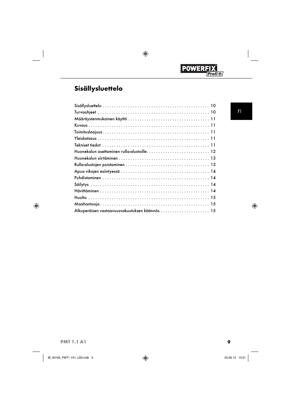 Sisällysluettelo | Powerfix PMT 1.1 A1 User Manual | Page 12 / 60