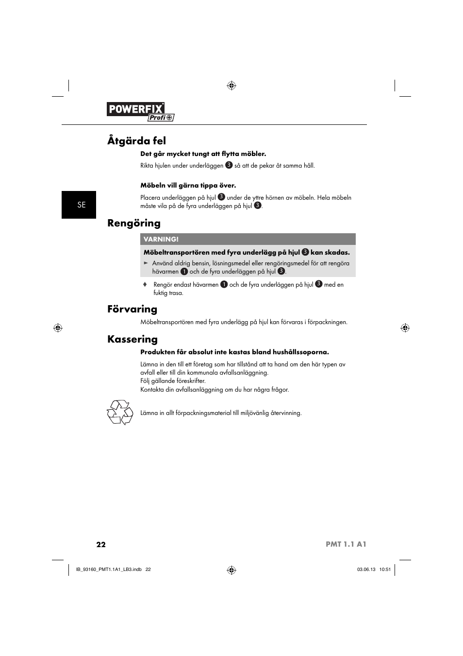 Åtgärda fel, Rengöring, Förvaring | Kassering | Powerfix PMT 1.1 A1 User Manual | Page 25 / 60