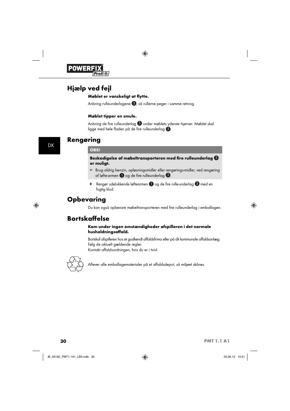 Hjælp ved fejl, Rengøring, Opbevaring | Bortskaﬀ else | Powerfix PMT 1.1 A1 User Manual | Page 33 / 60