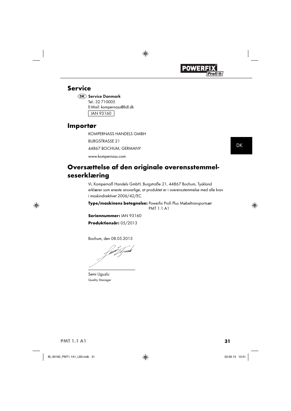 Service, Importør | Powerfix PMT 1.1 A1 User Manual | Page 34 / 60