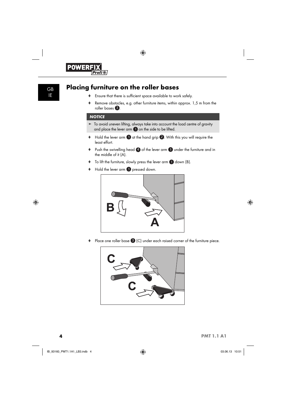 Placing furniture on the roller bases | Powerfix PMT 1.1 A1 User Manual | Page 7 / 60