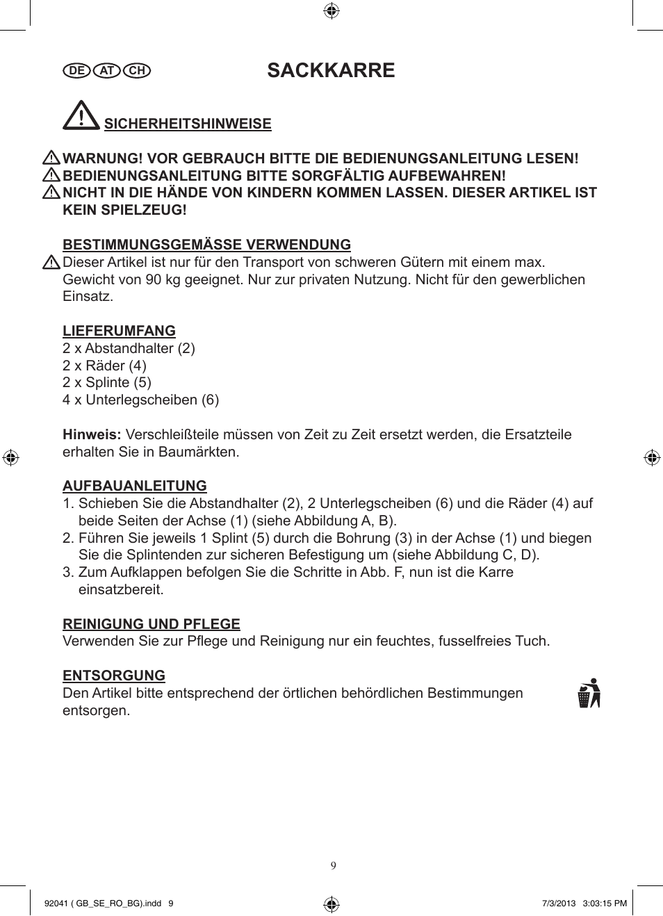 Sackkarre | Powerfix Z31229 User Manual | Page 10 / 12