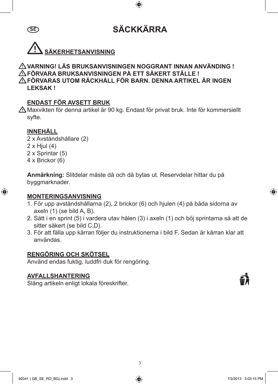 Säckkärra | Powerfix Z31229 User Manual | Page 4 / 12