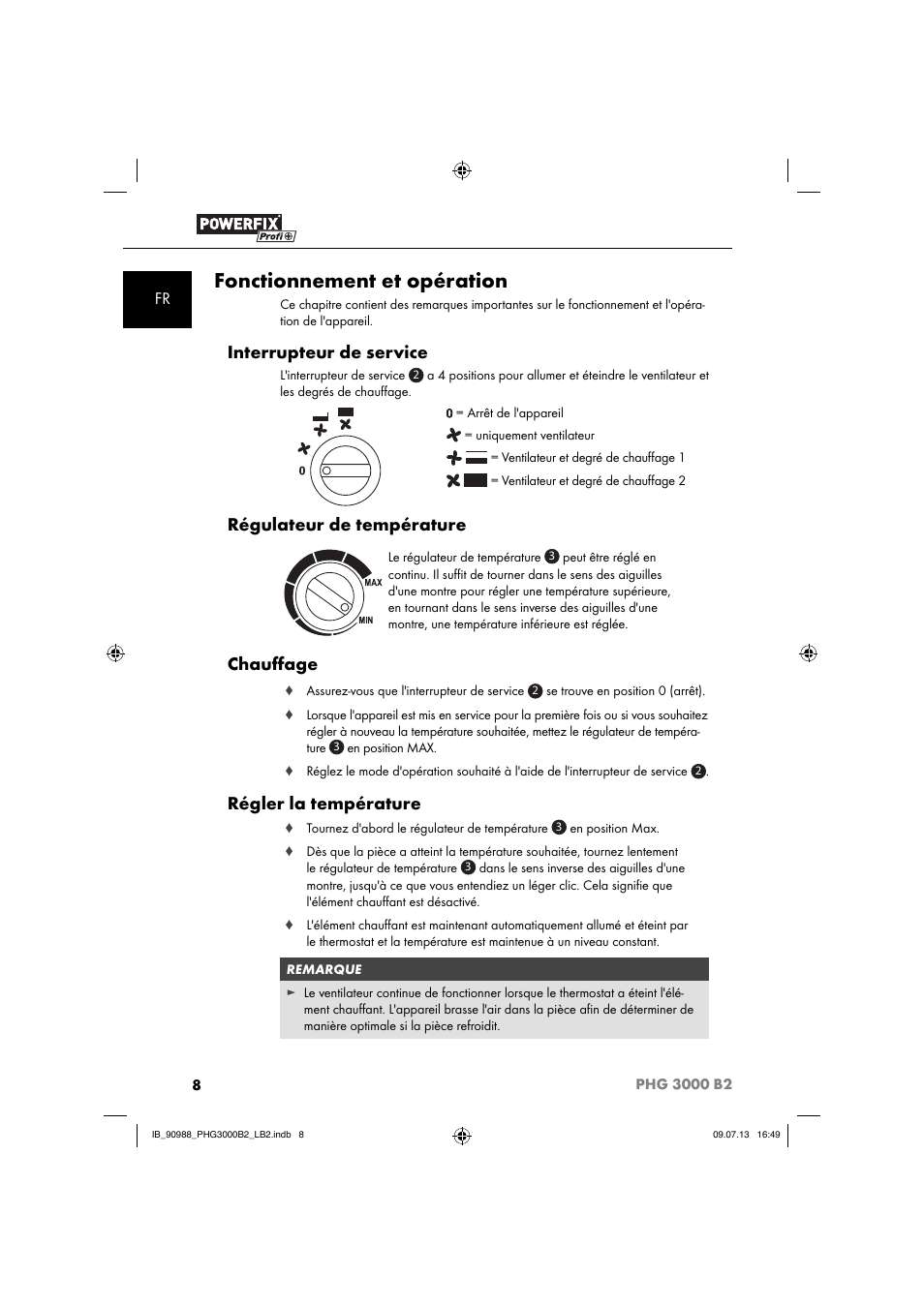 Fonctionnement et opération, Interrupteur de service, Régulateur de température | Chauﬀ age, Régler la température | Powerfix PHG 2500 B2 User Manual | Page 11 / 40