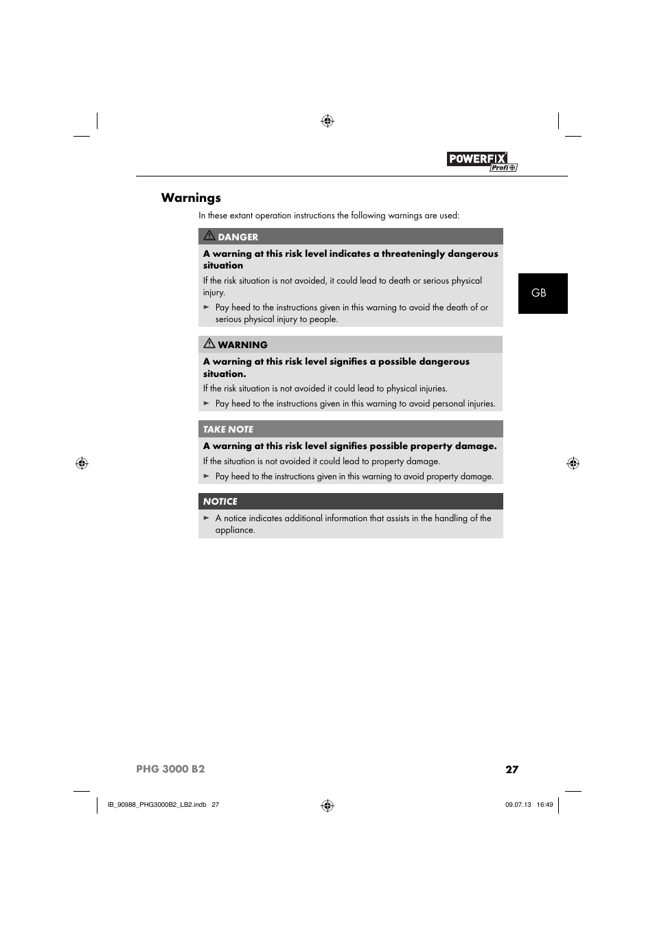 Warnings | Powerfix PHG 2500 B2 User Manual | Page 30 / 40