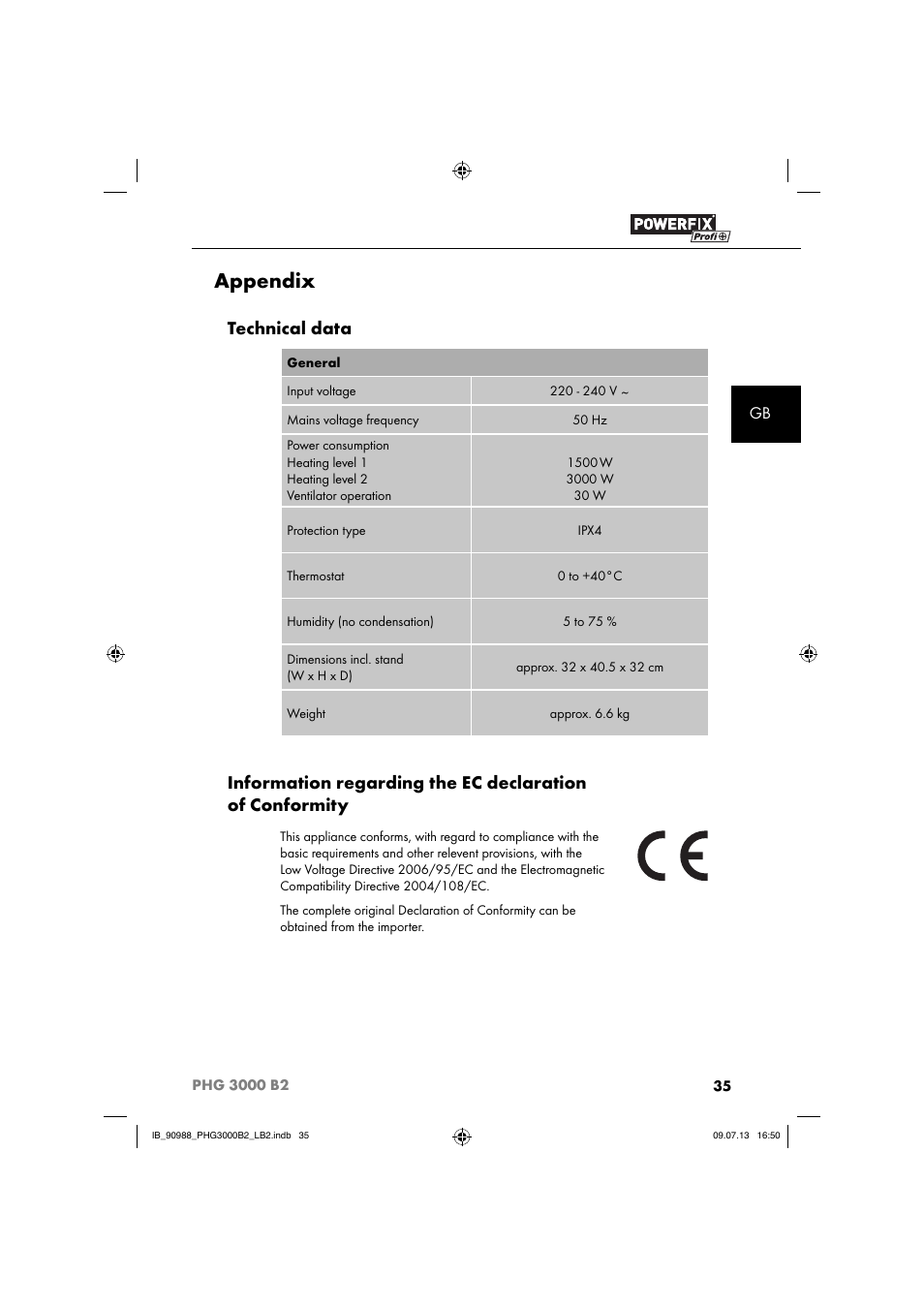 Appendix, Technical data | Powerfix PHG 2500 B2 User Manual | Page 38 / 40