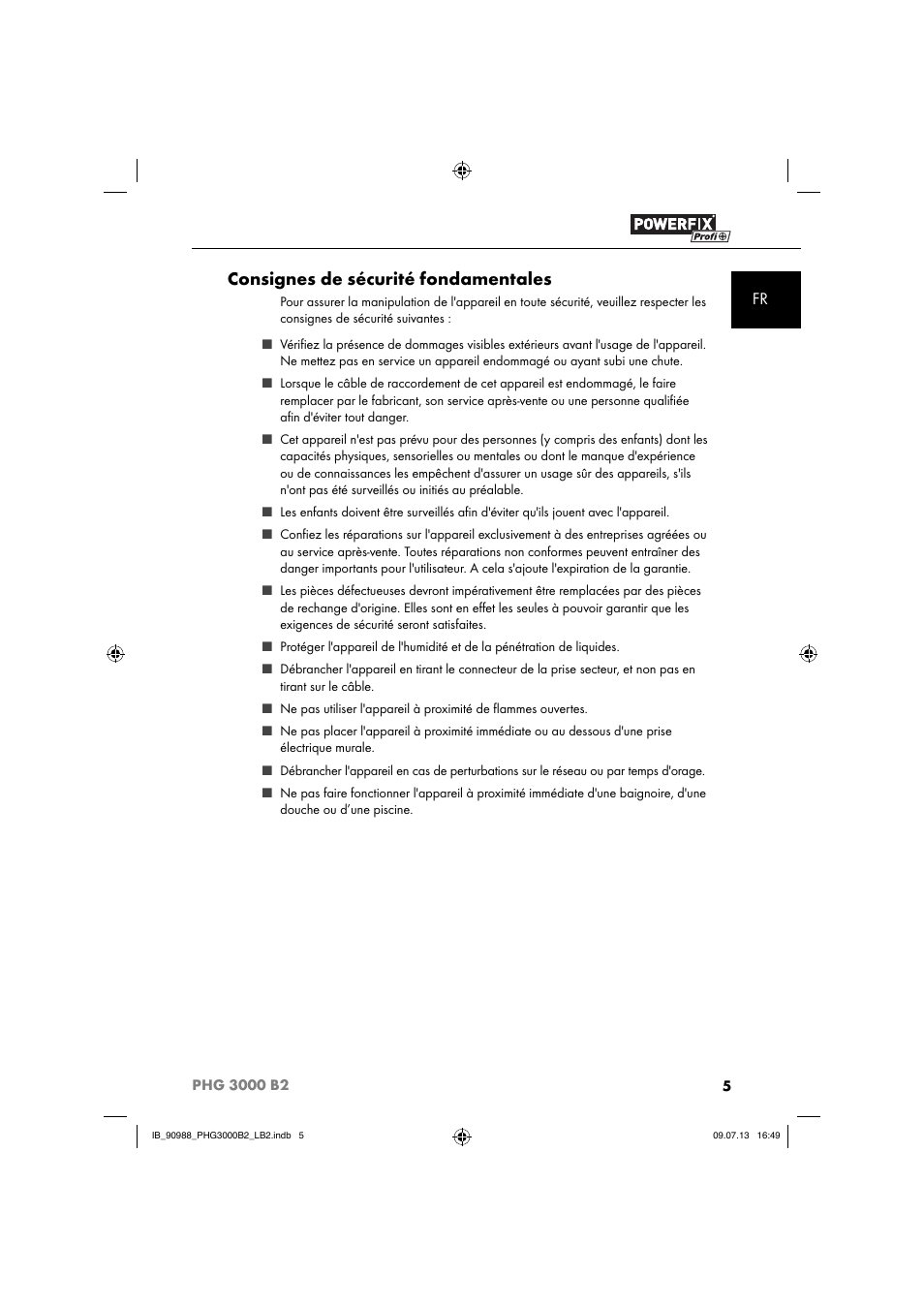 Consignes de sécurité fondamentales | Powerfix PHG 2500 B2 User Manual | Page 8 / 40