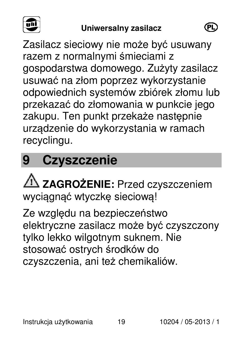 9 czyszczenie | Powerfix Power Socket Switch User Manual | Page 19 / 87