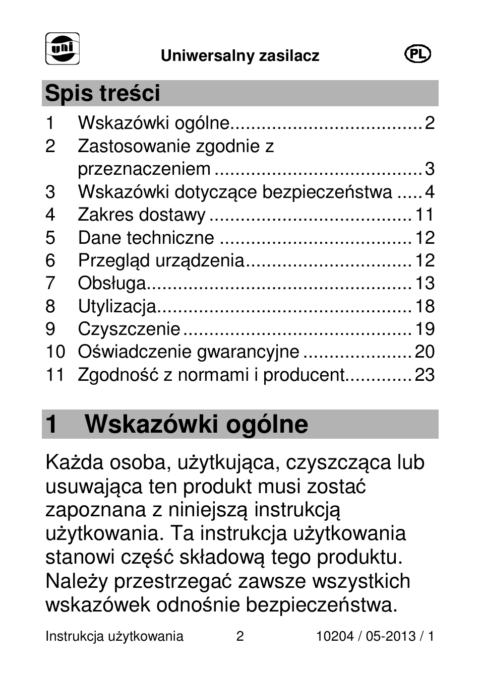1 wskazówki ogólne | Powerfix Power Socket Switch User Manual | Page 2 / 87