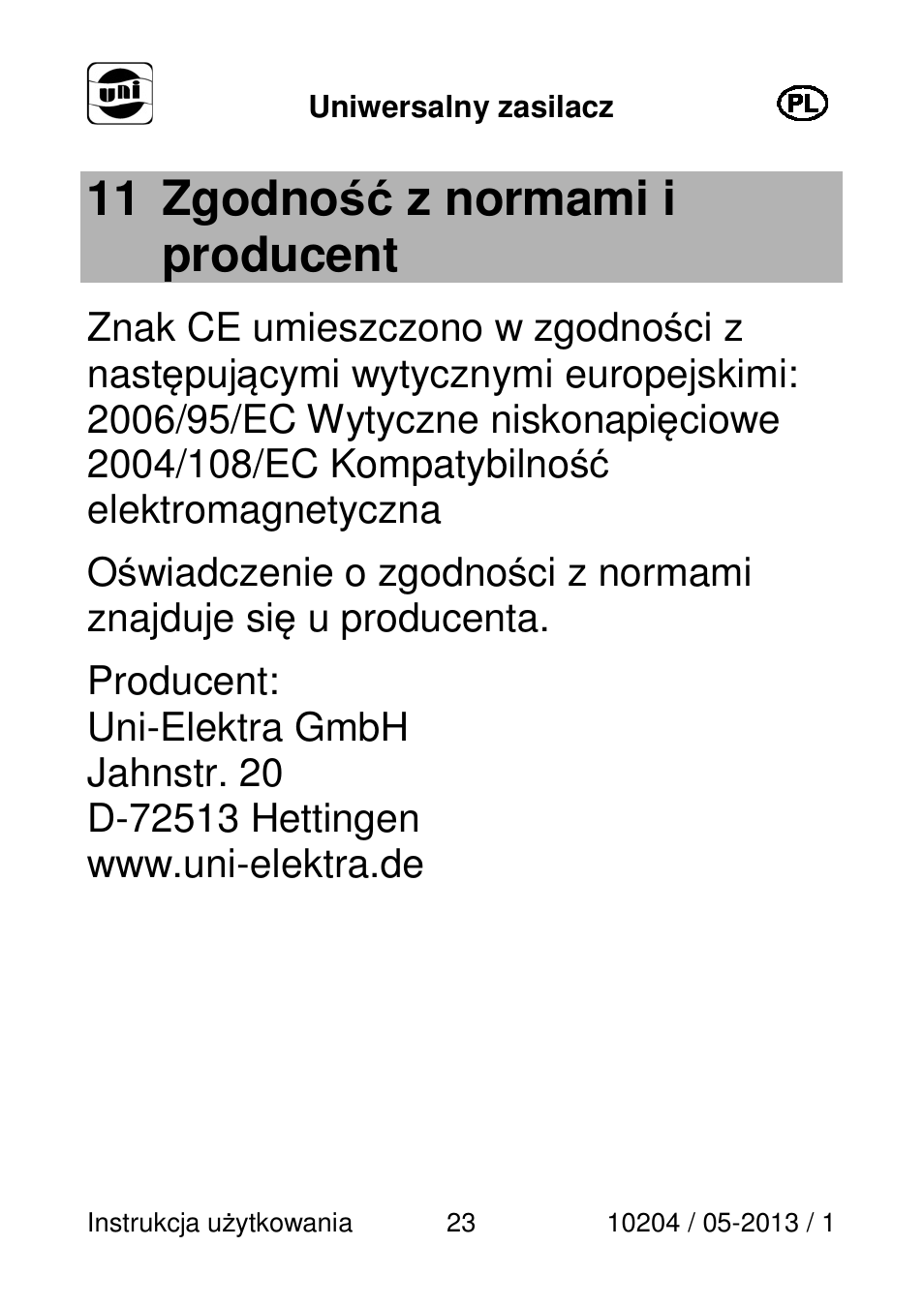 11 zgodność z normami i producent | Powerfix Power Socket Switch User Manual | Page 23 / 87