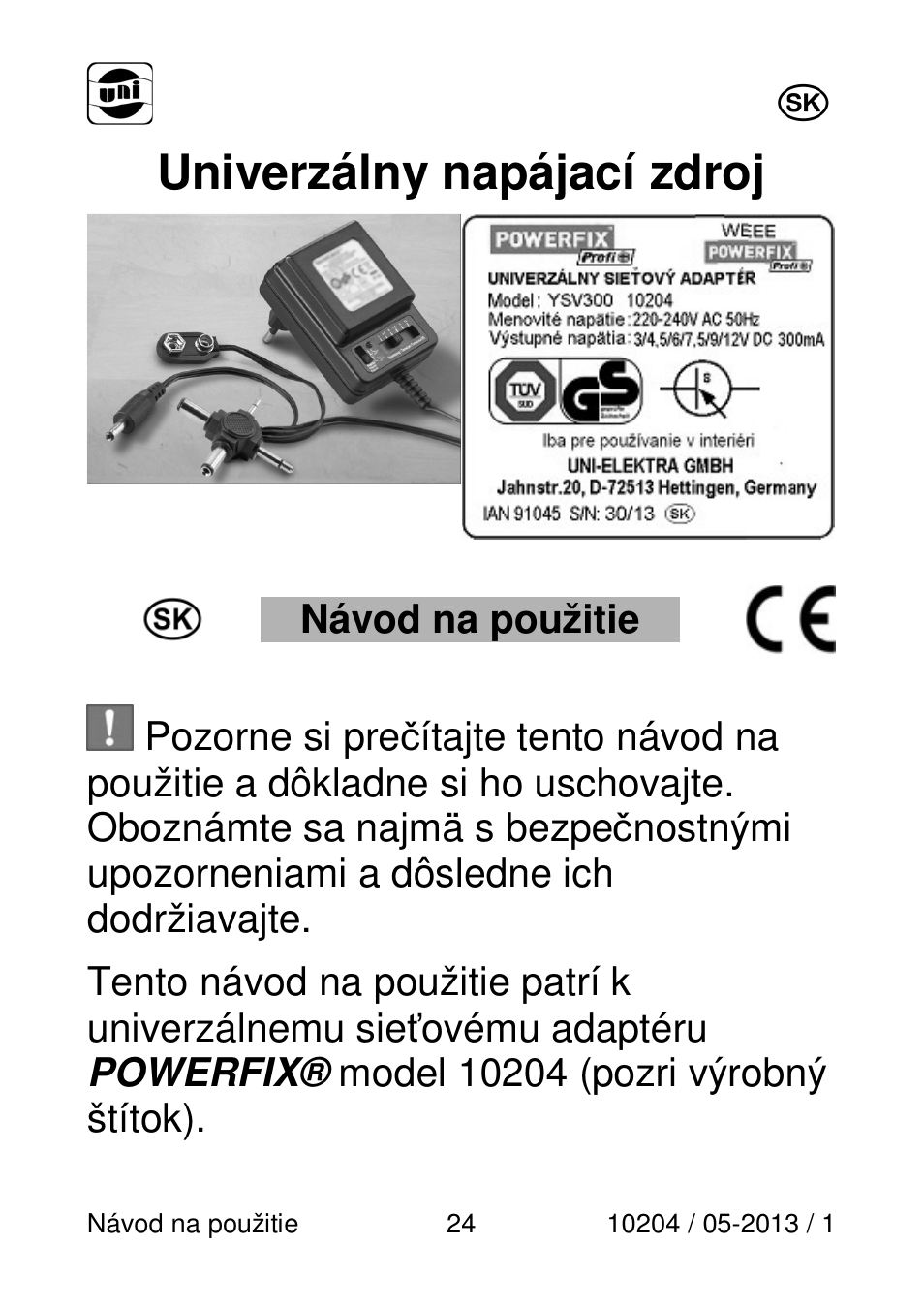 Univerzálny napájací zdroj, Návod na použitie | Powerfix Power Socket Switch User Manual | Page 24 / 87