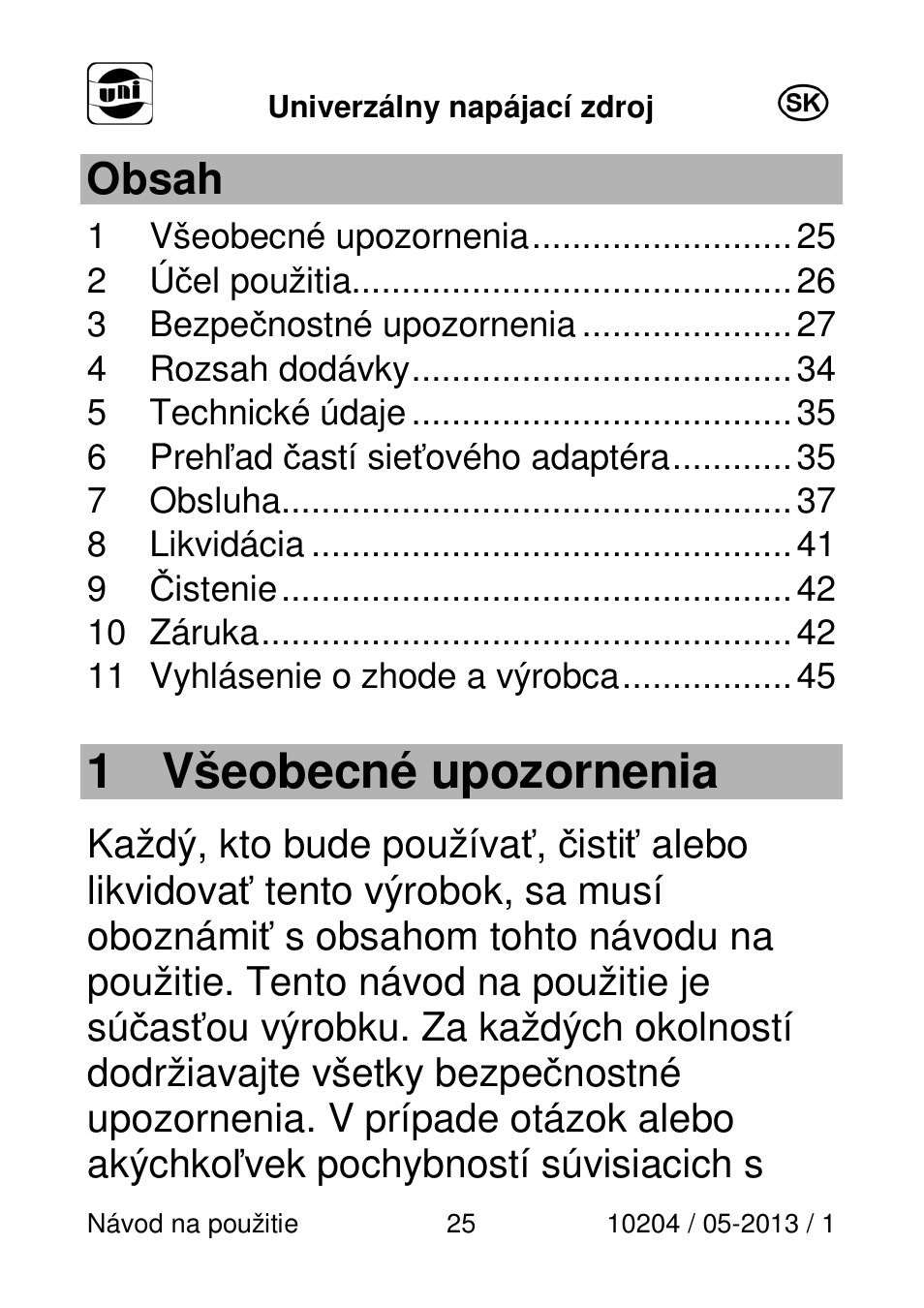 1 všeobecné upozornenia | Powerfix Power Socket Switch User Manual | Page 25 / 87