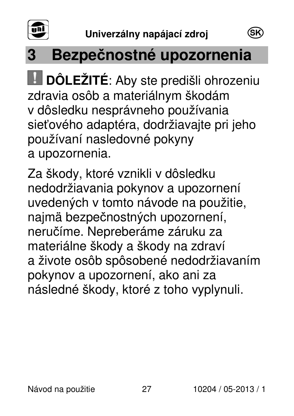 3 bezpečnostné upozornenia | Powerfix Power Socket Switch User Manual | Page 27 / 87