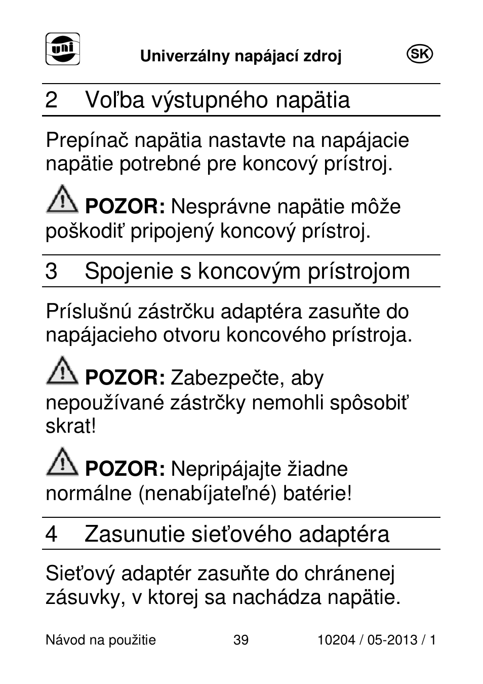 2 voľba výstupného napätia, 3 spojenie s koncovým prístrojom, 4 zasunutie sieťového adaptéra | Powerfix Power Socket Switch User Manual | Page 39 / 87