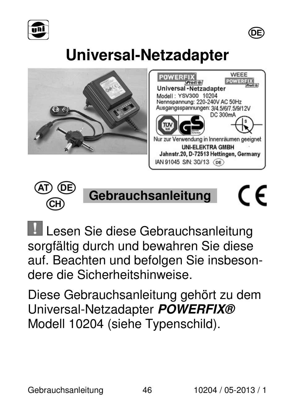 Universal-netzadapter, Gebrauchsanleitung | Powerfix Power Socket Switch User Manual | Page 46 / 87