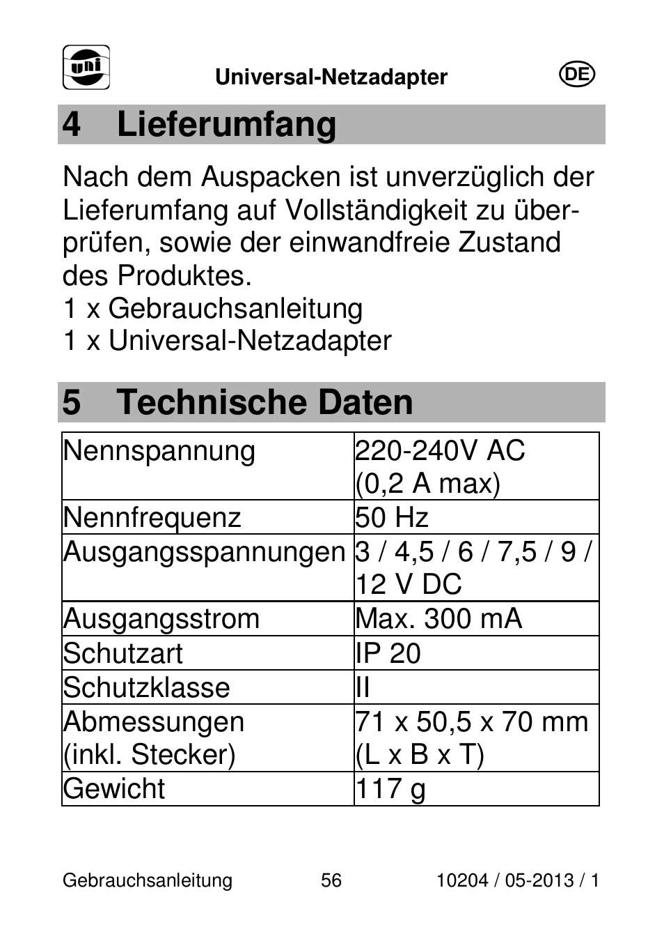 4 lieferumfang, 5 technische daten | Powerfix Power Socket Switch User Manual | Page 56 / 87