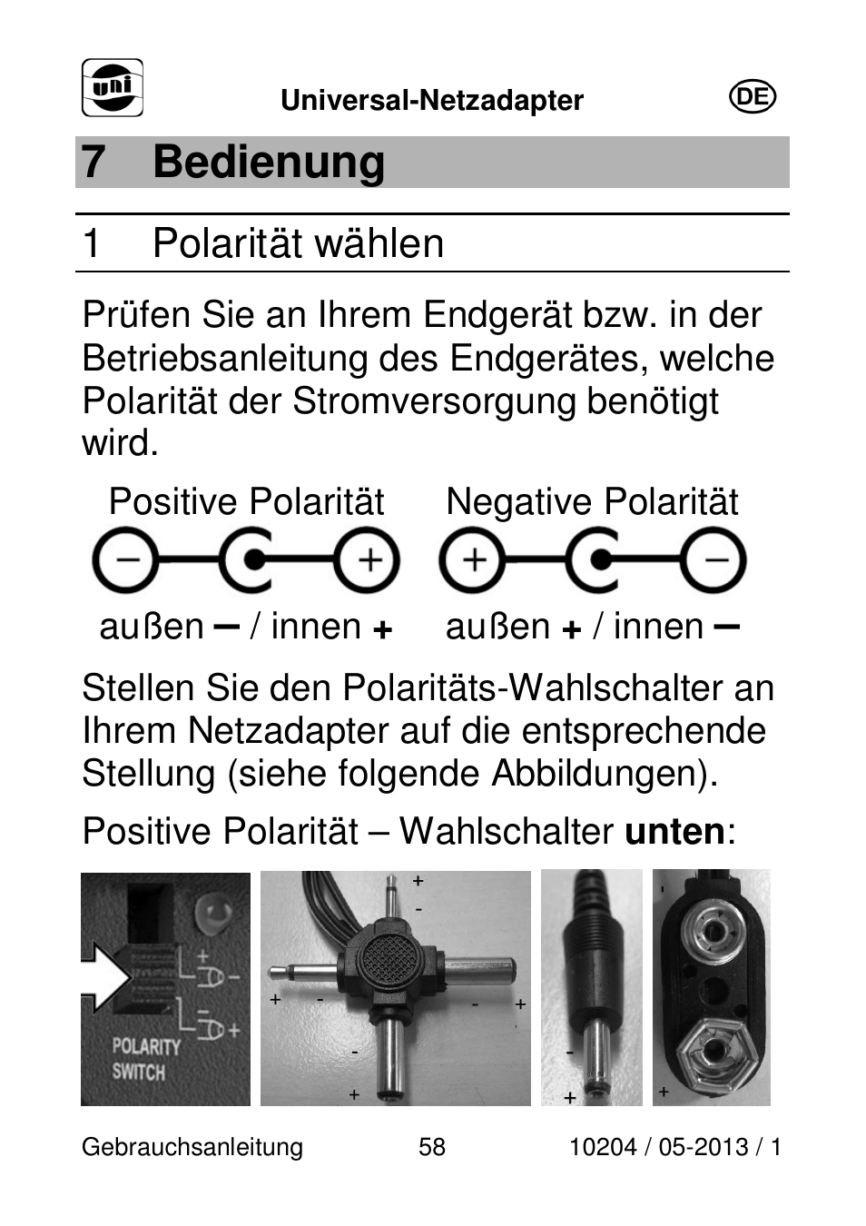 7 bedienung, 1 polarität wählen | Powerfix Power Socket Switch User Manual | Page 58 / 87