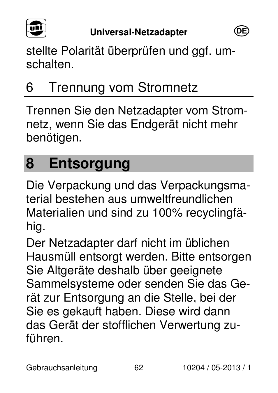 8 entsorgung, 6 trennung vom stromnetz | Powerfix Power Socket Switch User Manual | Page 62 / 87