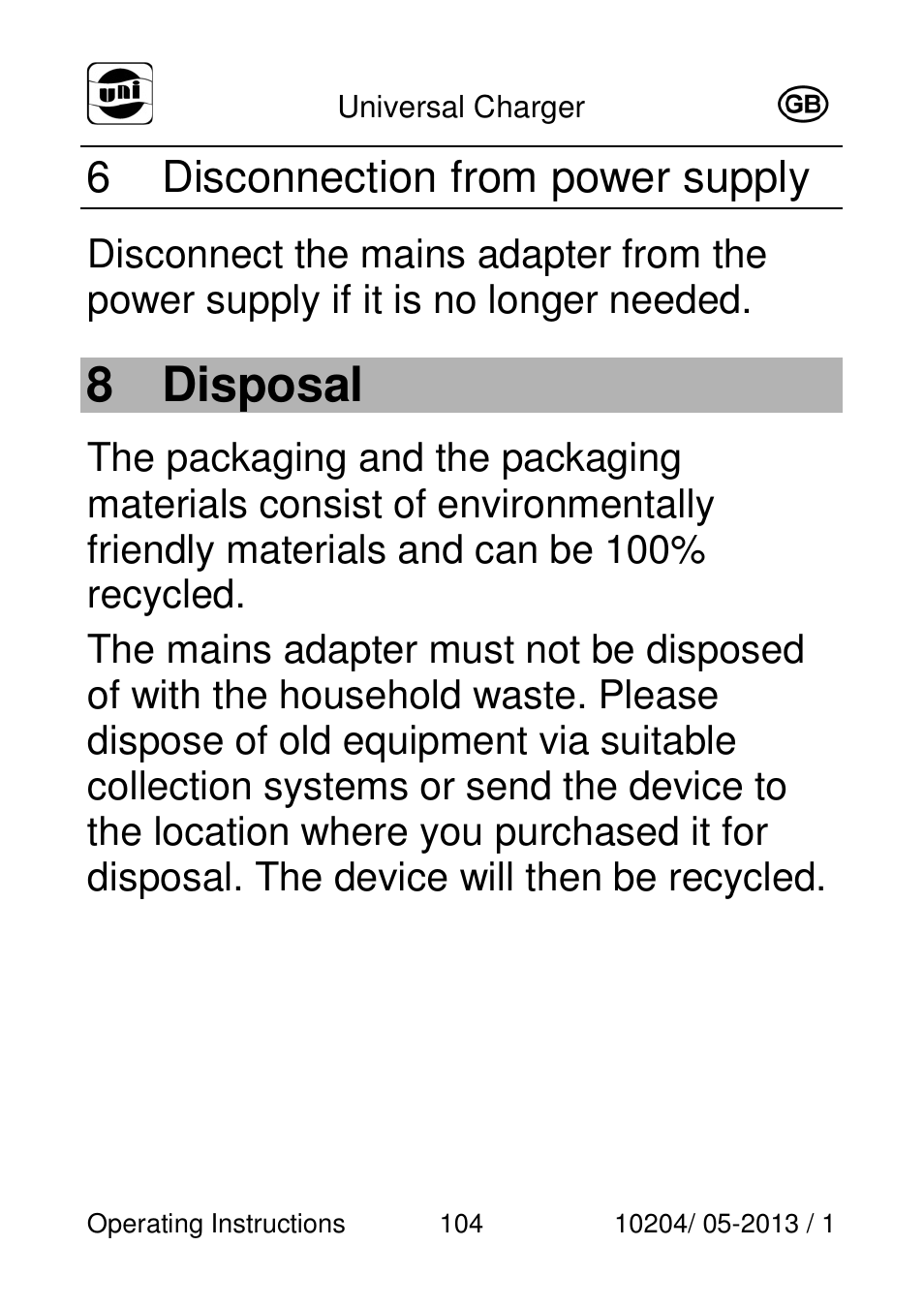 8 disposal, 6 disconnection from power supply | Powerfix Power Socket Switch User Manual | Page 104 / 108