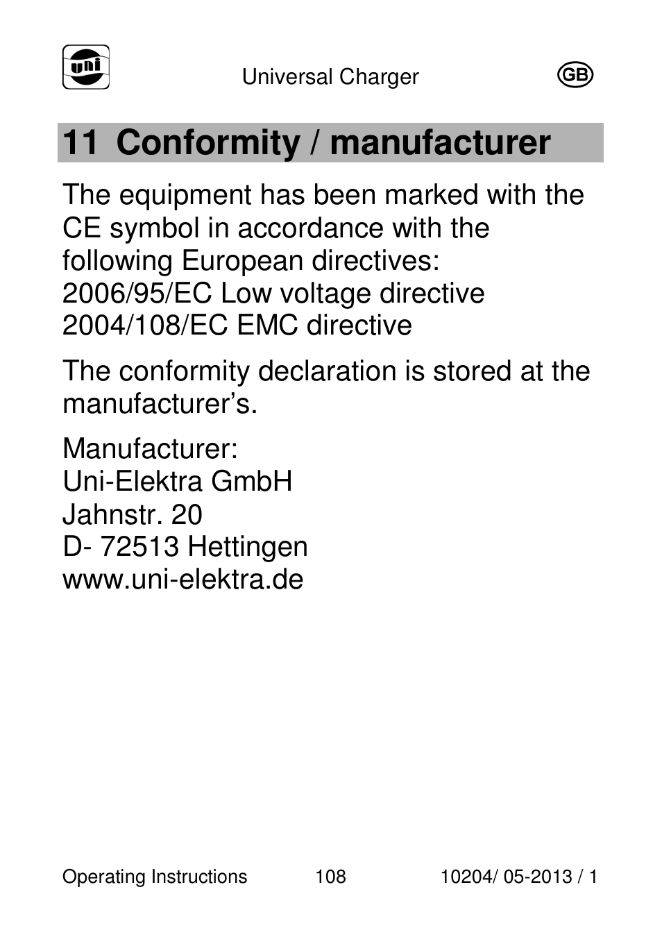 11 conformity / manufacturer | Powerfix Power Socket Switch User Manual | Page 108 / 108