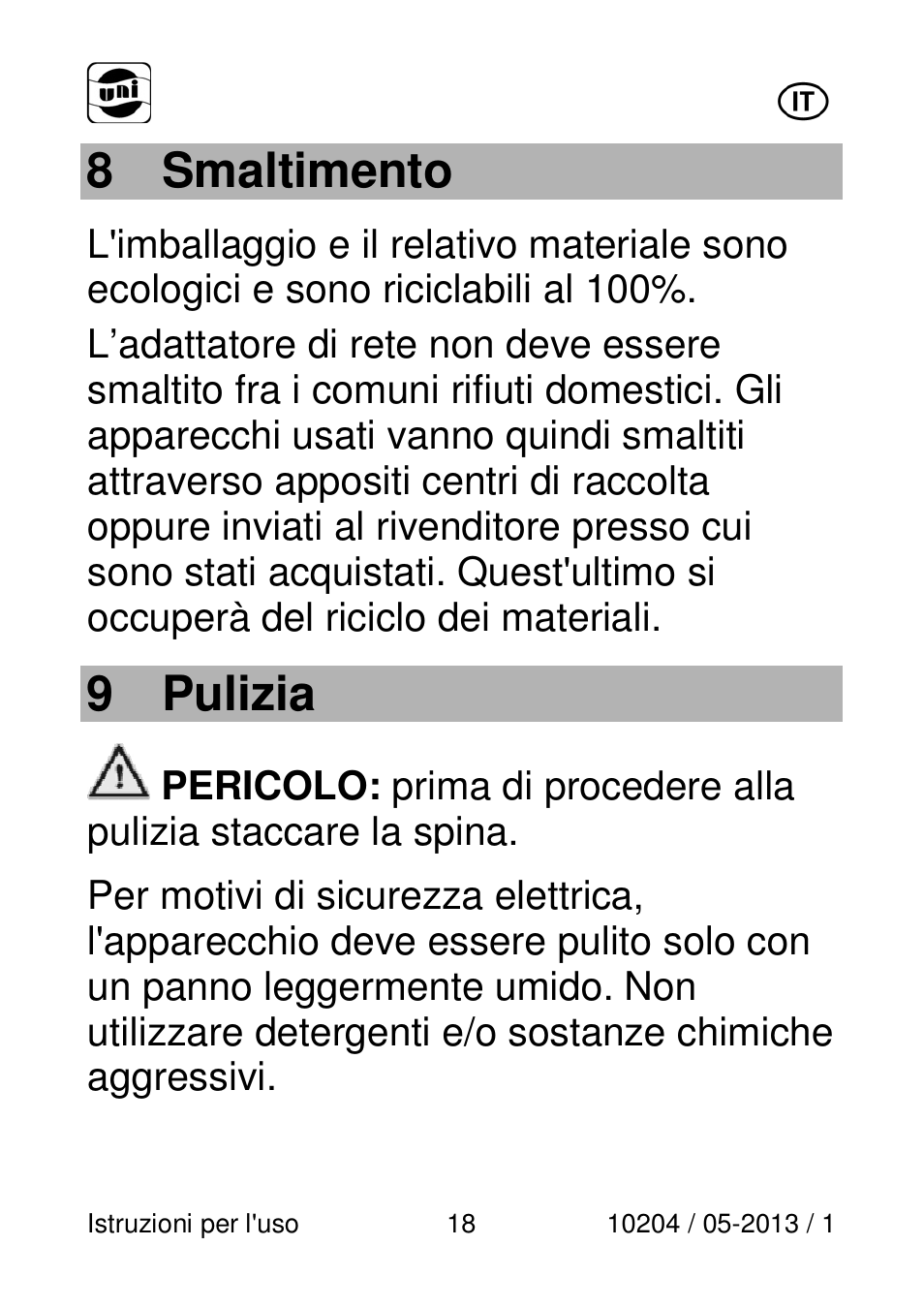 8 smaltimento, 9 pulizia | Powerfix Power Socket Switch User Manual | Page 18 / 108