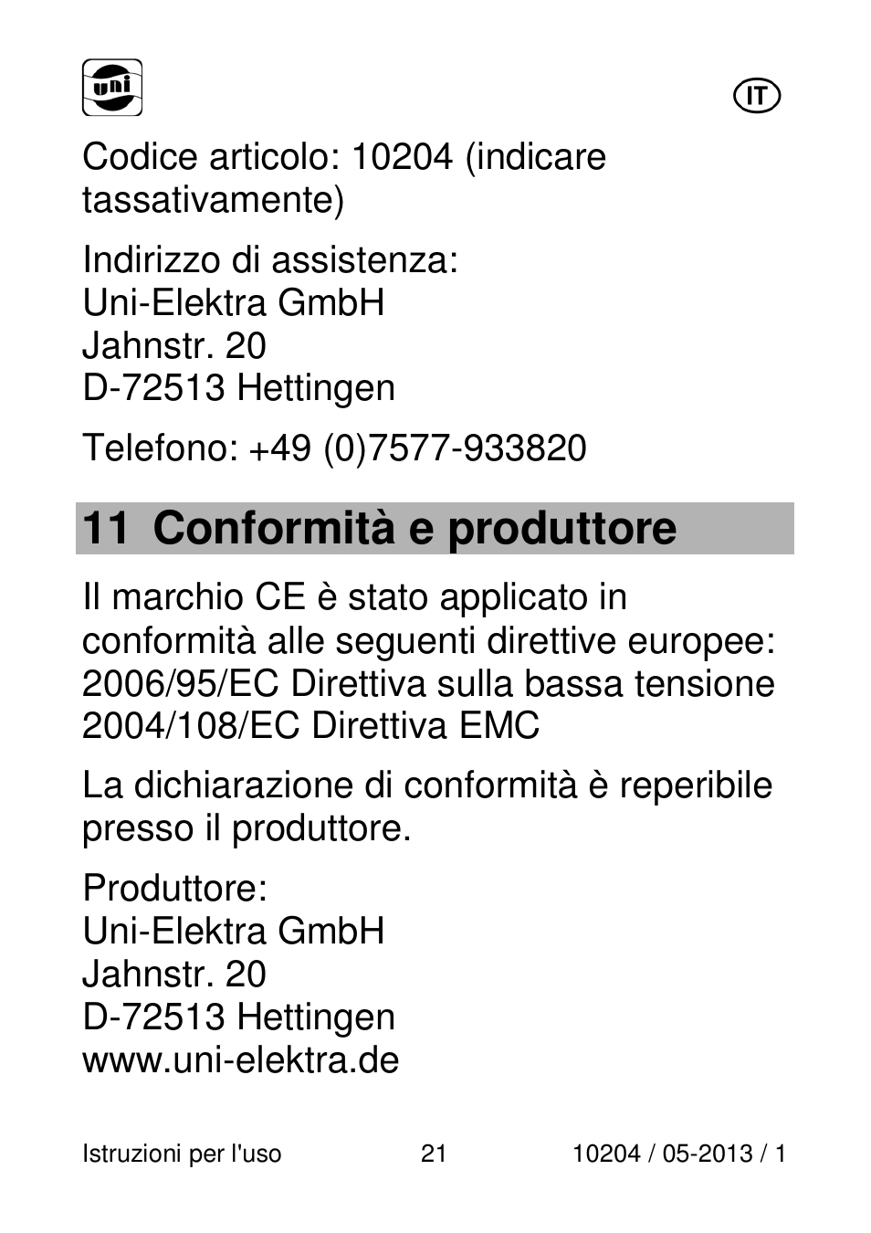 11 conformità e produttore | Powerfix Power Socket Switch User Manual | Page 21 / 108