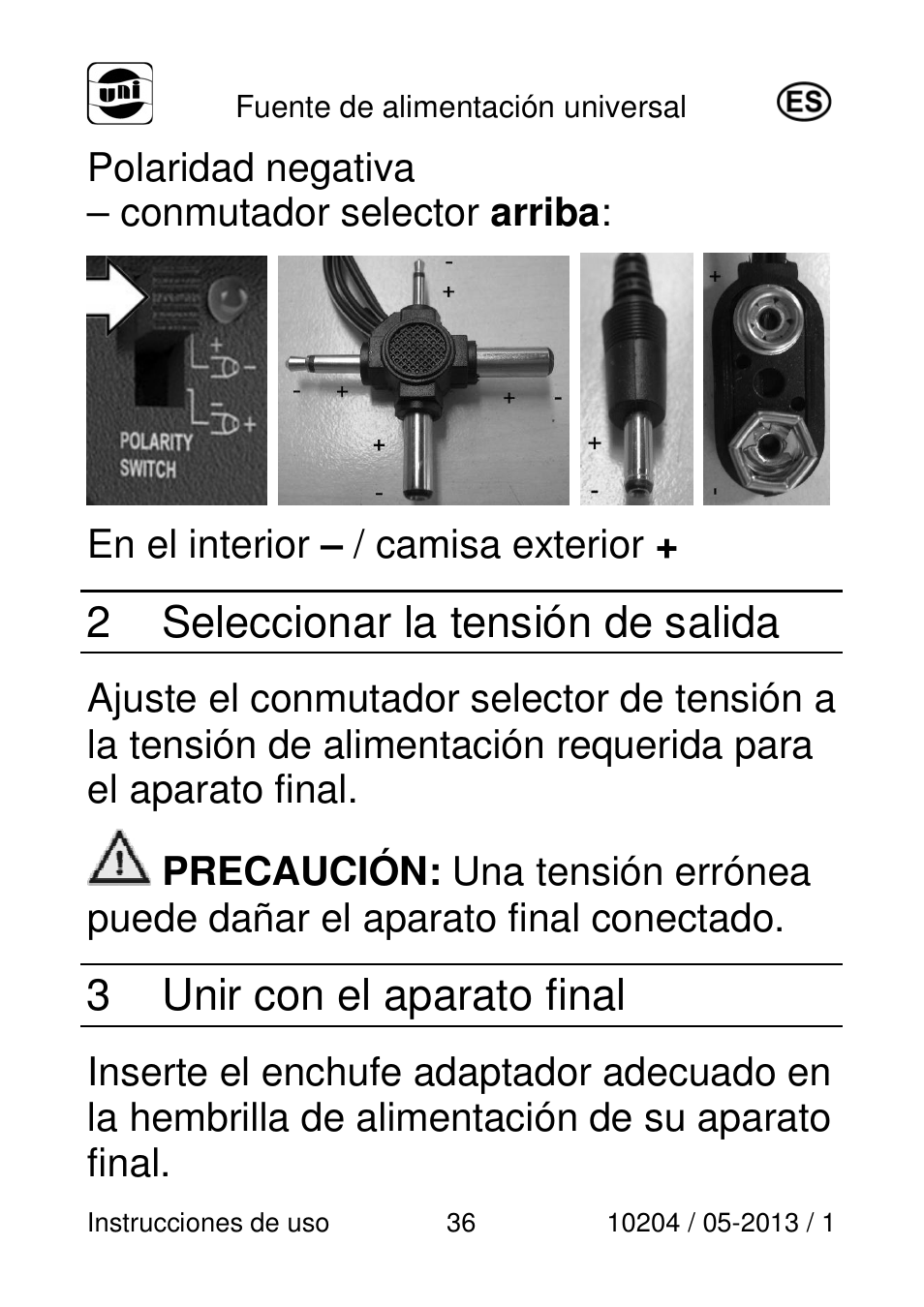 2 seleccionar la tensión de salida, 3 unir con el aparato final | Powerfix Power Socket Switch User Manual | Page 36 / 108