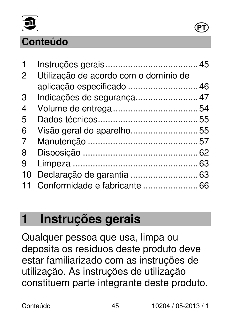 1 instruções gerais | Powerfix Power Socket Switch User Manual | Page 45 / 108
