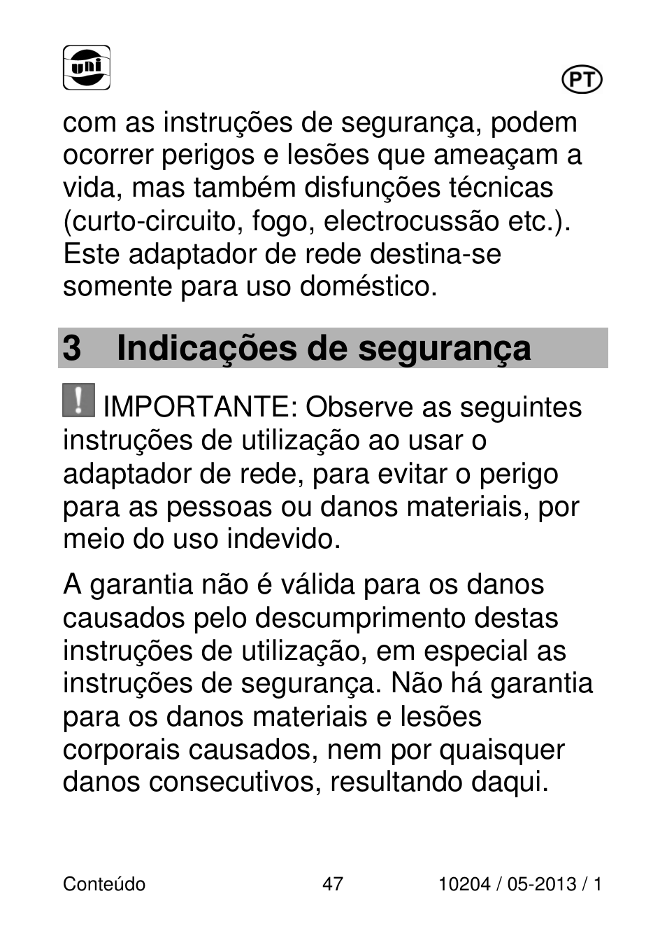 3 indicações de segurança | Powerfix Power Socket Switch User Manual | Page 47 / 108