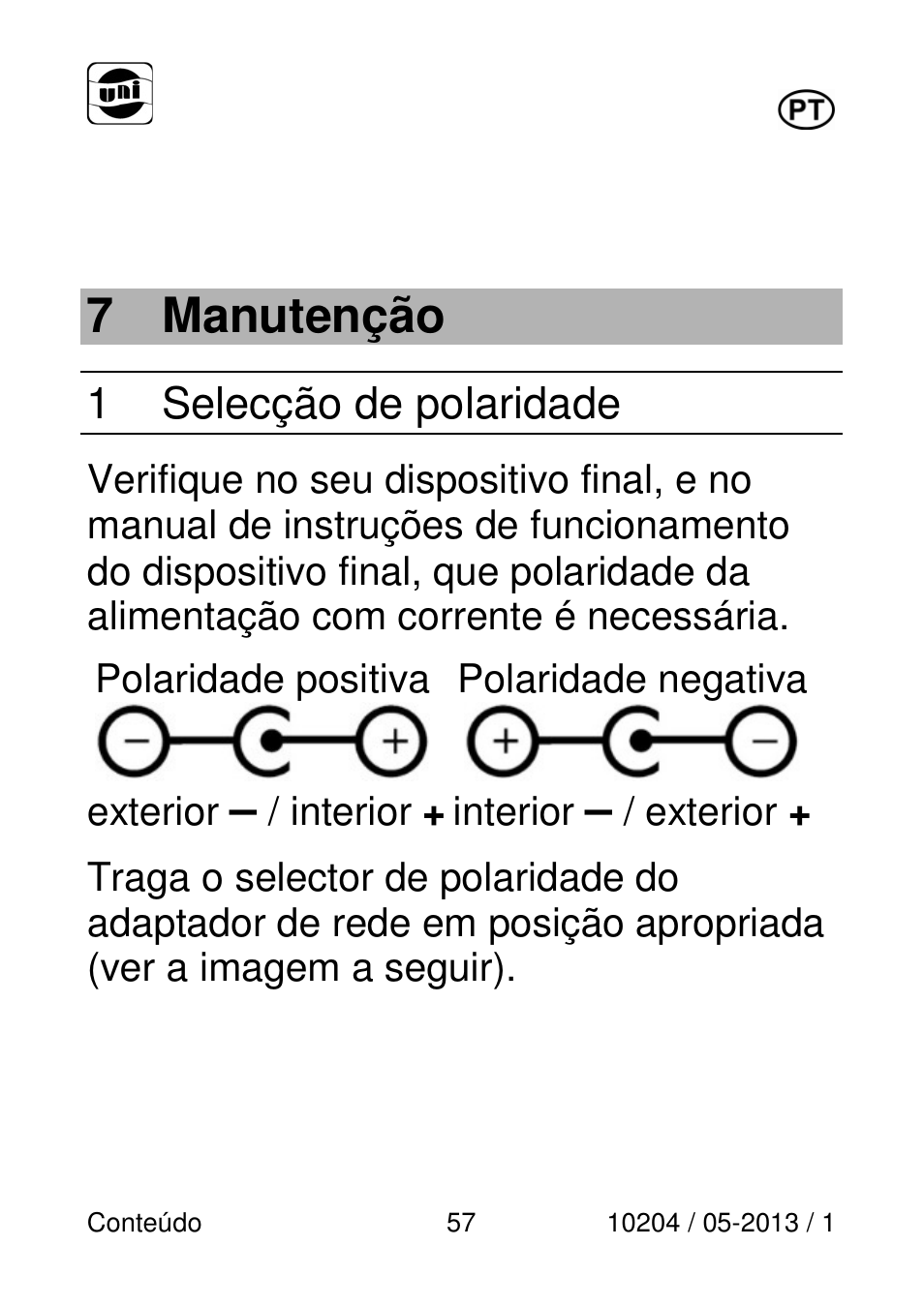 7 manutenção, 1 selecção de polaridade | Powerfix Power Socket Switch User Manual | Page 57 / 108