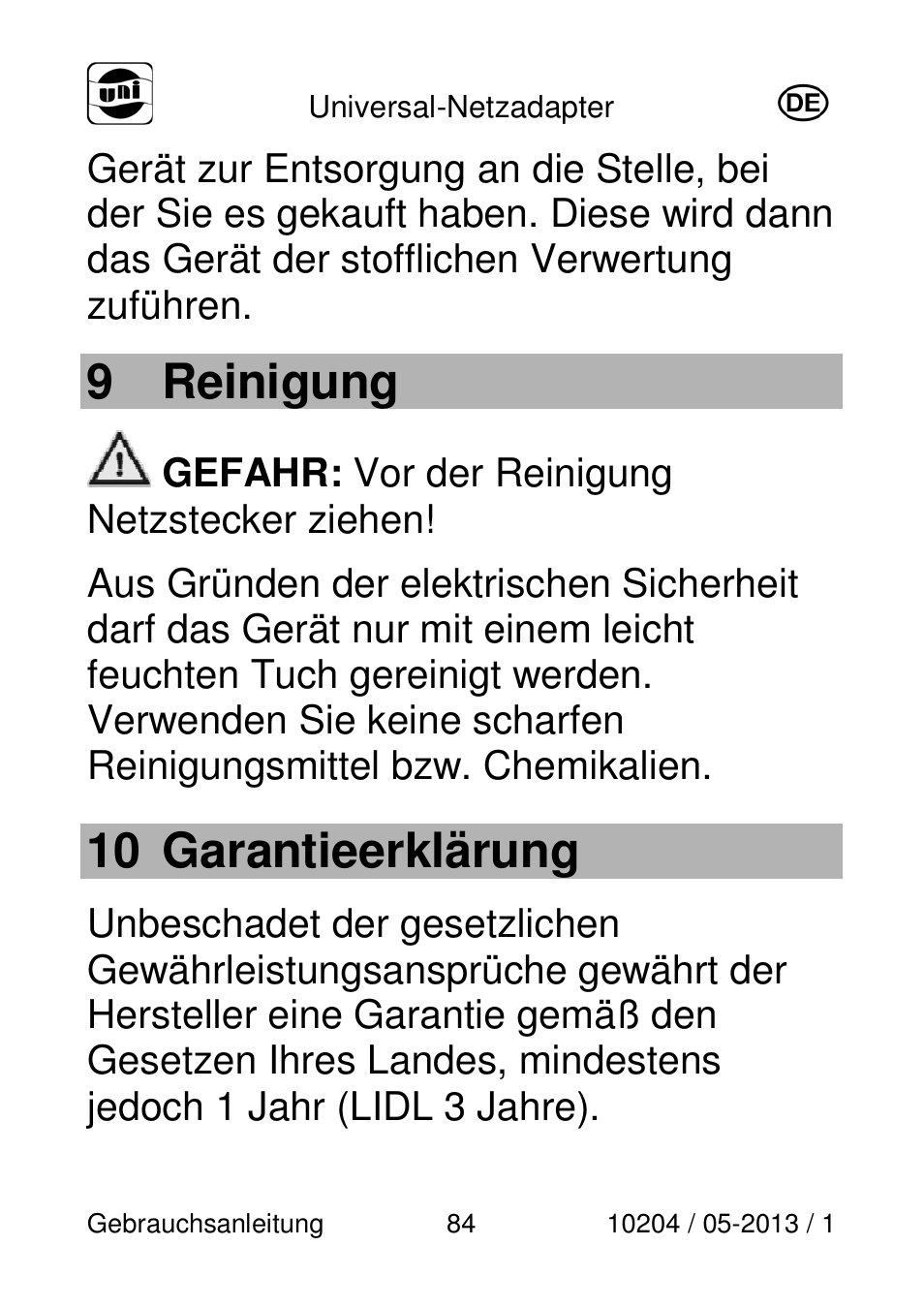 9 reinigung, 10 garantieerklärung | Powerfix Power Socket Switch User Manual | Page 84 / 108