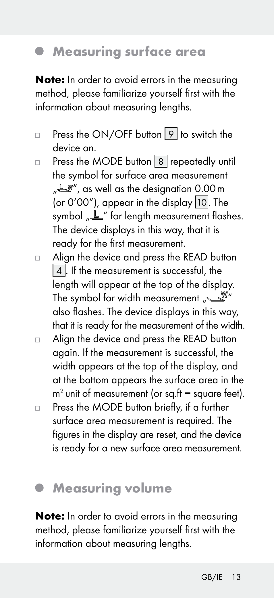 Measuring surface area, Measuring volume | Powerfix Z31697A User Manual | Page 13 / 104