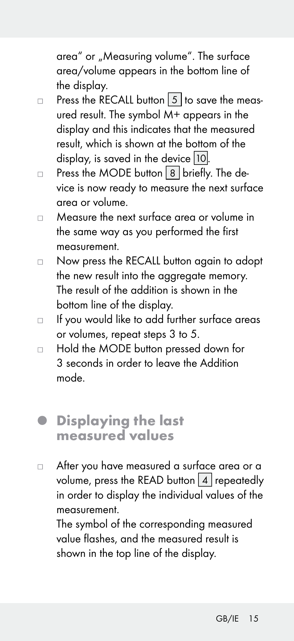 Displaying the last measured values | Powerfix Z31697A User Manual | Page 15 / 104