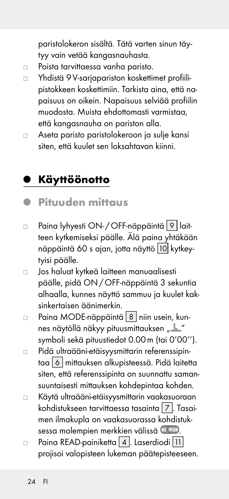 Käyttöönotto, Pituuden mittaus | Powerfix Z31697A User Manual | Page 24 / 104