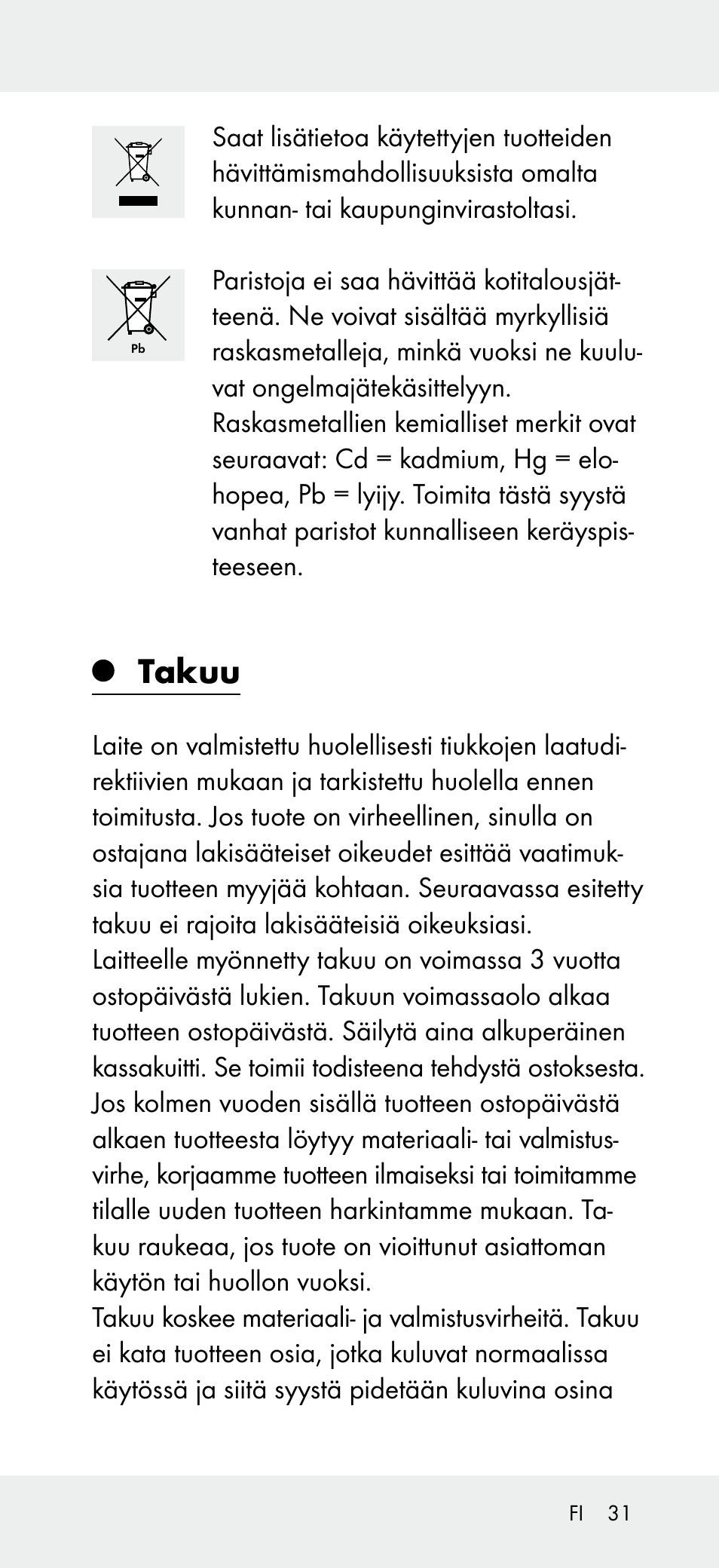 Takuu | Powerfix Z31697A User Manual | Page 31 / 104