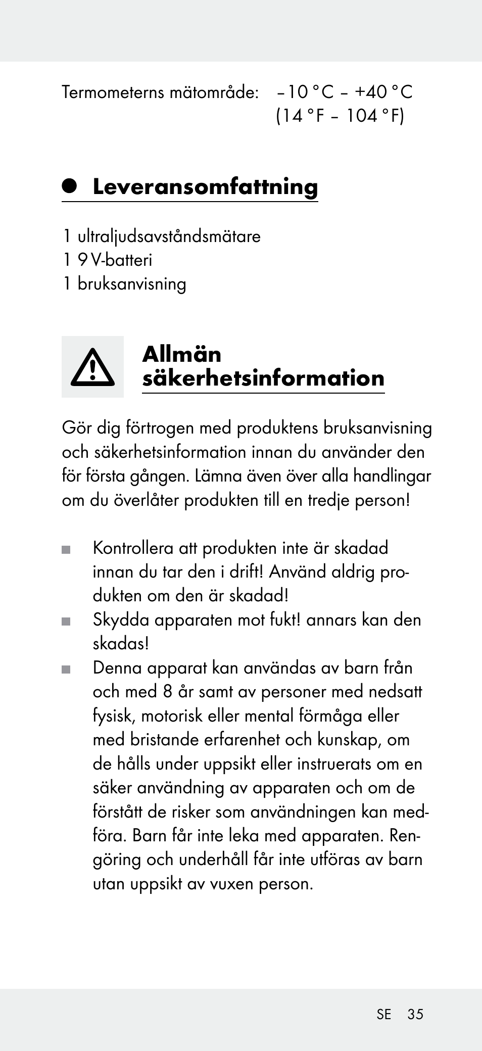 Leveransomfattning, Allmän säkerhetsinformation | Powerfix Z31697A User Manual | Page 35 / 104