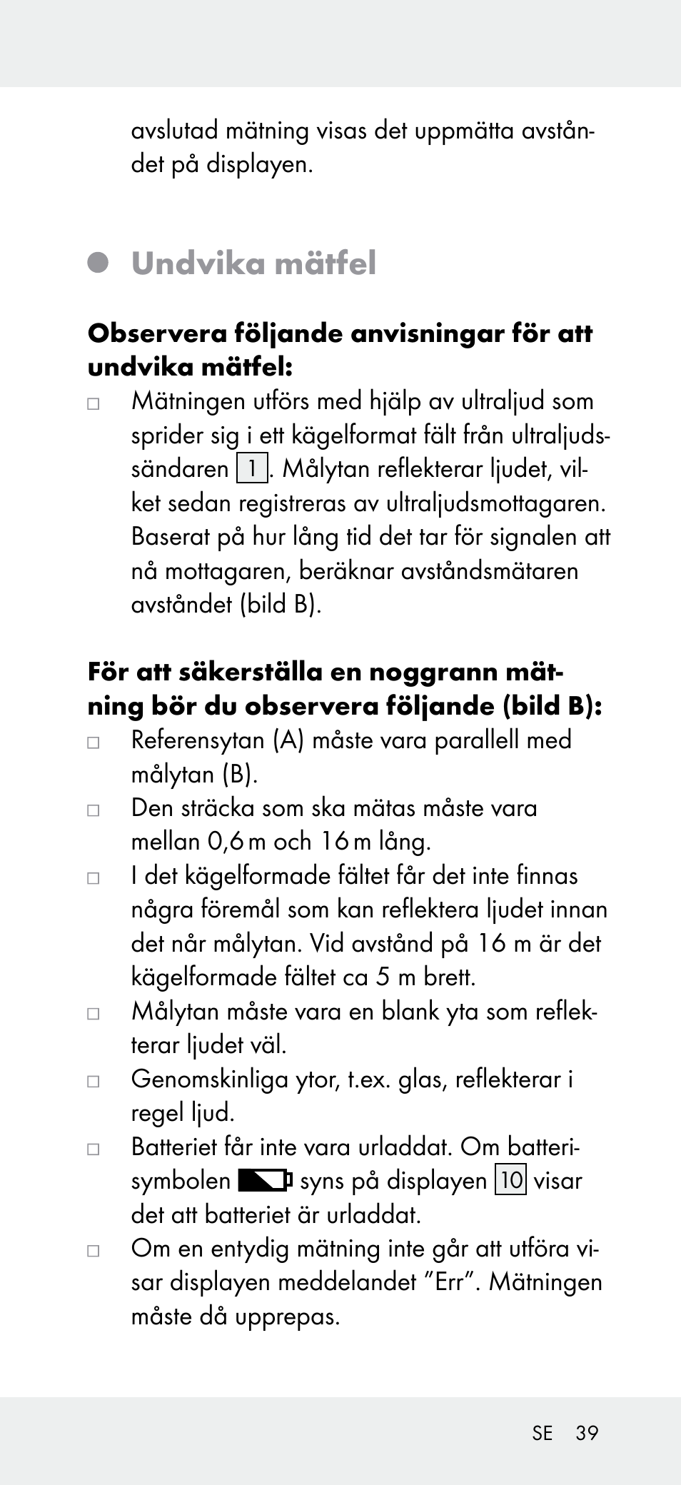 Undvika mätfel | Powerfix Z31697A User Manual | Page 39 / 104