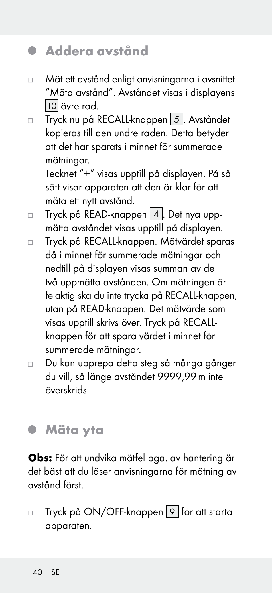 Addera avstånd, Mäta yta | Powerfix Z31697A User Manual | Page 40 / 104
