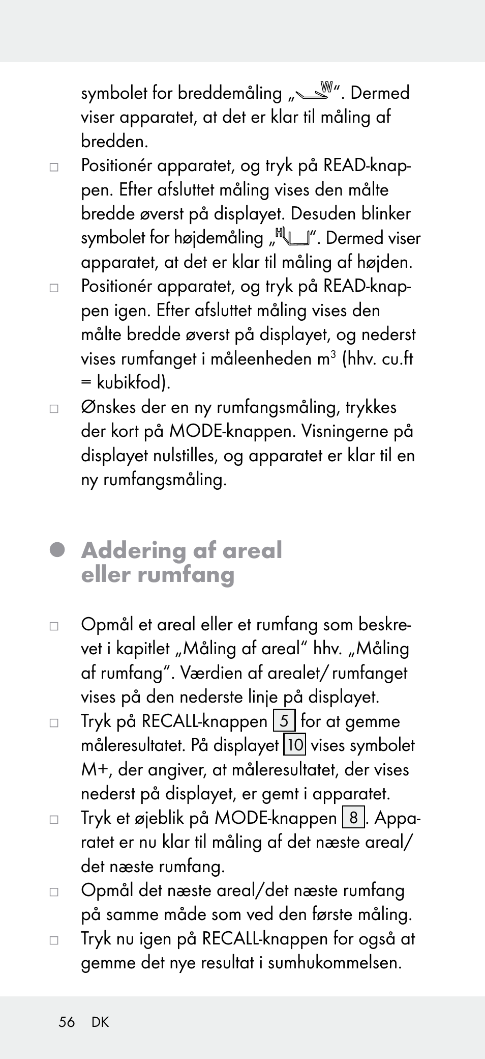 Addering af areal eller rumfang | Powerfix Z31697A User Manual | Page 56 / 104