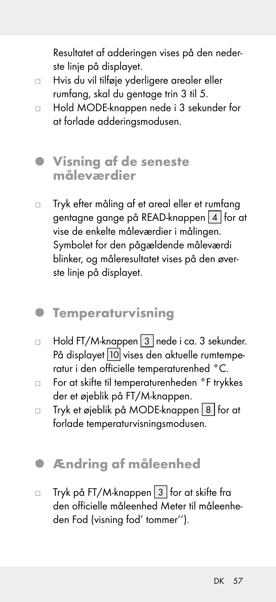 Visning af de seneste måleværdier, Temperaturvisning, Ændring af måleenhed | Powerfix Z31697A User Manual | Page 57 / 104