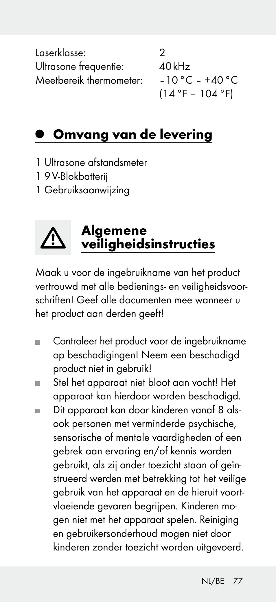 Omvang van de levering, Algemene veiligheidsinstructies | Powerfix Z31697A User Manual | Page 77 / 104