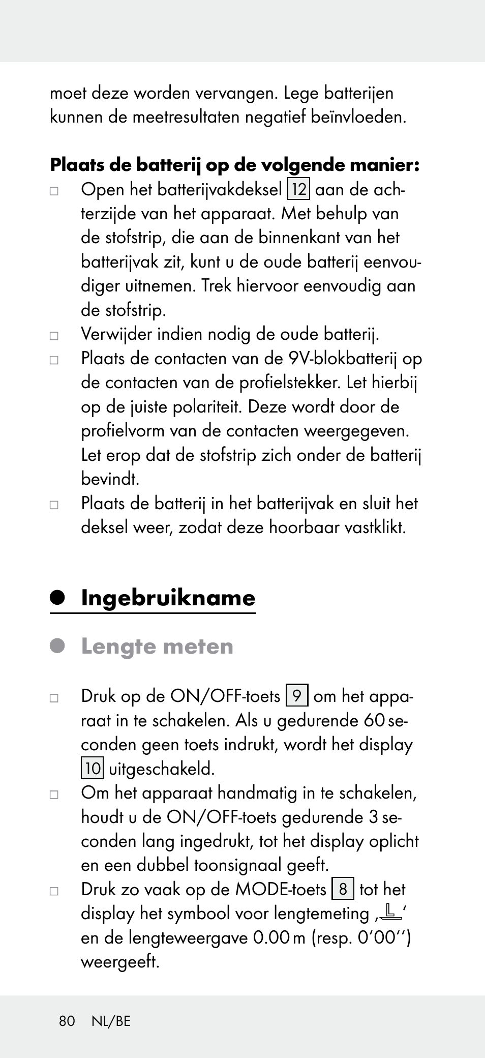 Ingebruikname, Lengte meten | Powerfix Z31697A User Manual | Page 80 / 104