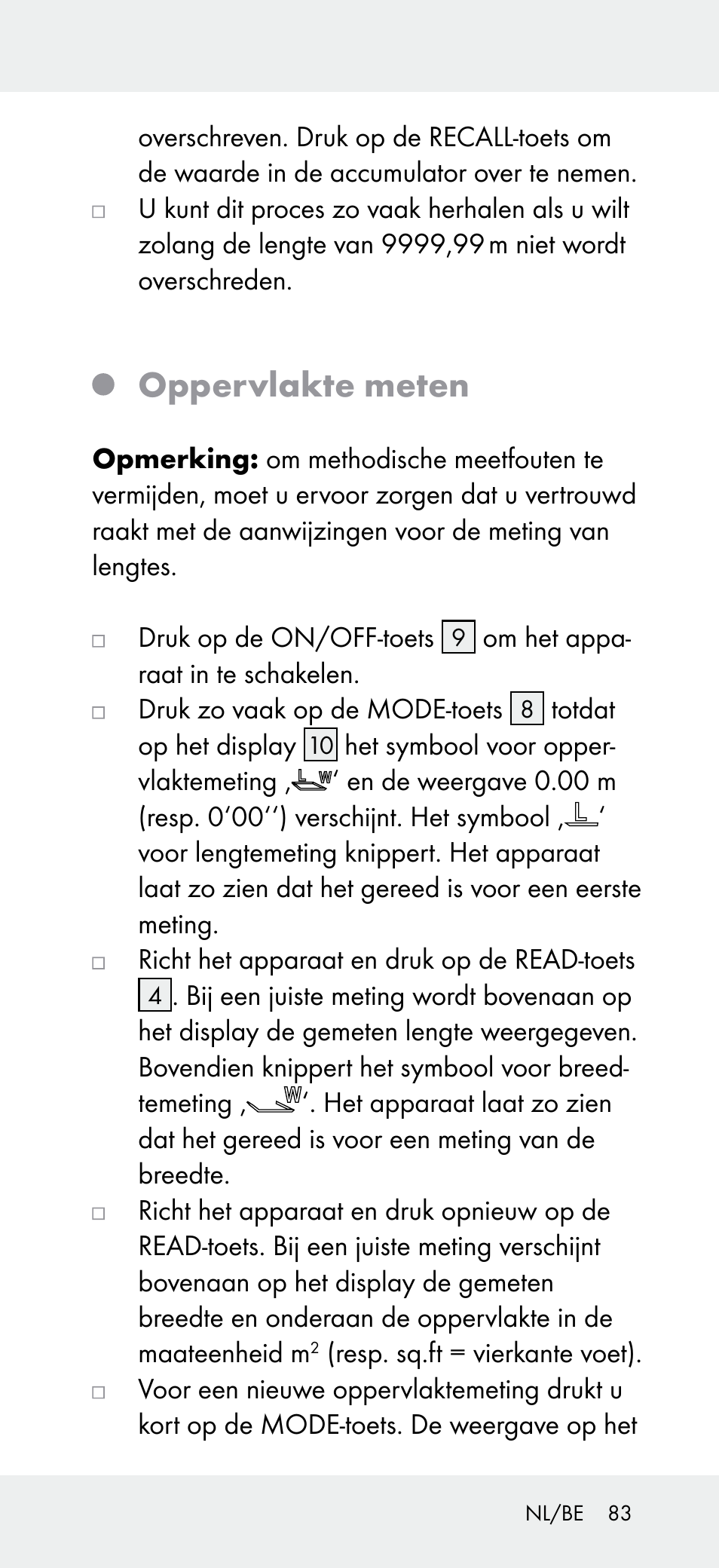 Oppervlakte meten | Powerfix Z31697A User Manual | Page 83 / 104