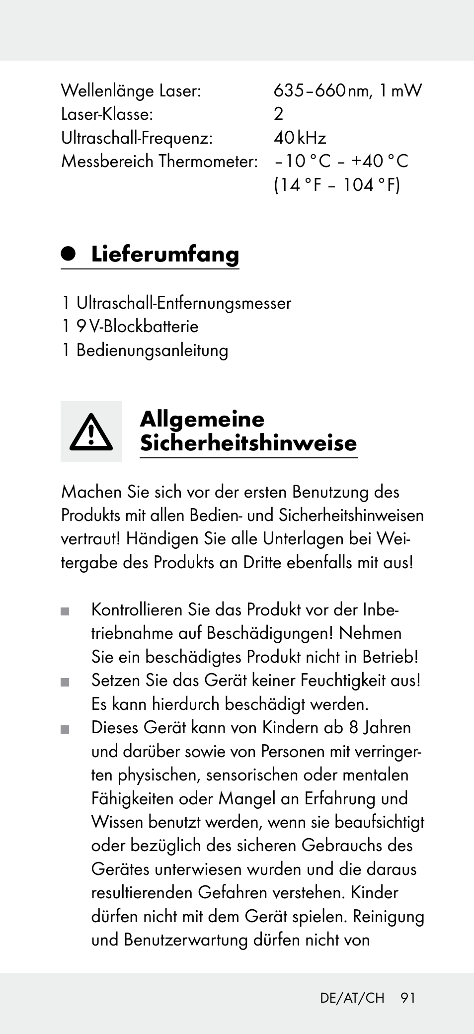 Lieferumfang, Allgemeine sicherheitshinweise | Powerfix Z31697A User Manual | Page 91 / 104