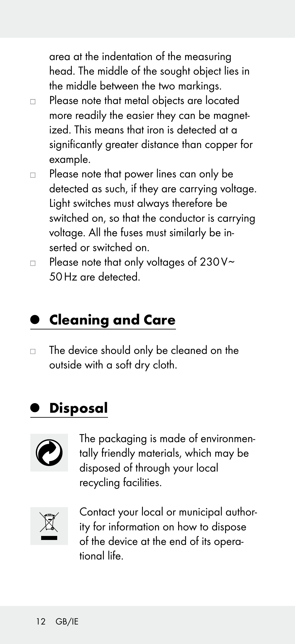 Cleaning and care, Disposal | Powerfix Z31697B User Manual | Page 12 / 72