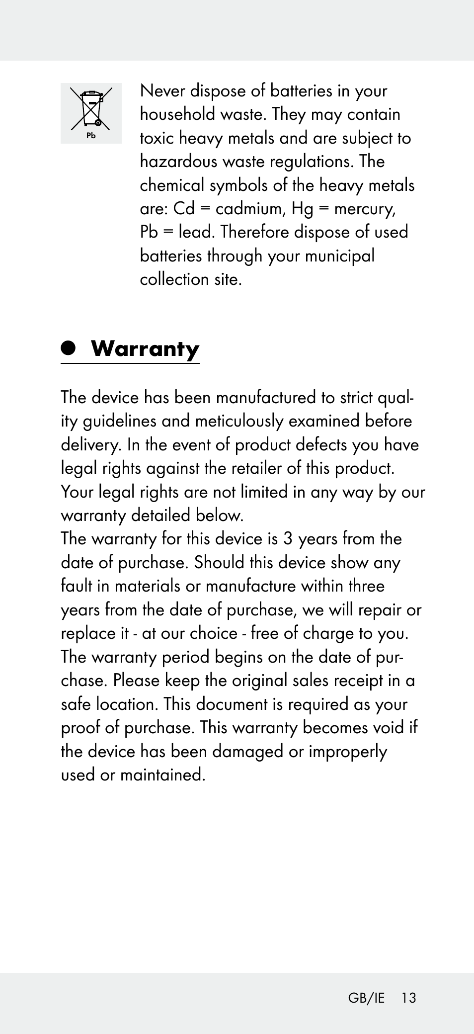 Warranty | Powerfix Z31697B User Manual | Page 13 / 72
