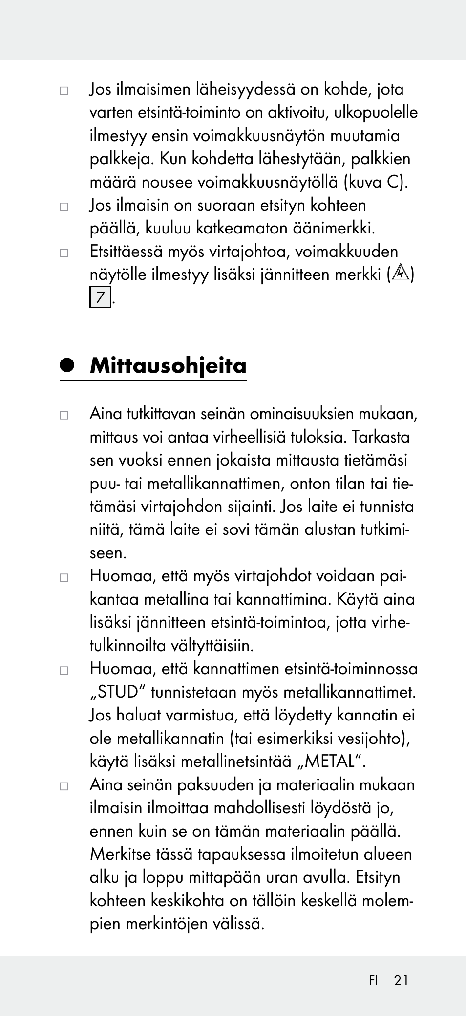 Mittausohjeita | Powerfix Z31697B User Manual | Page 21 / 72