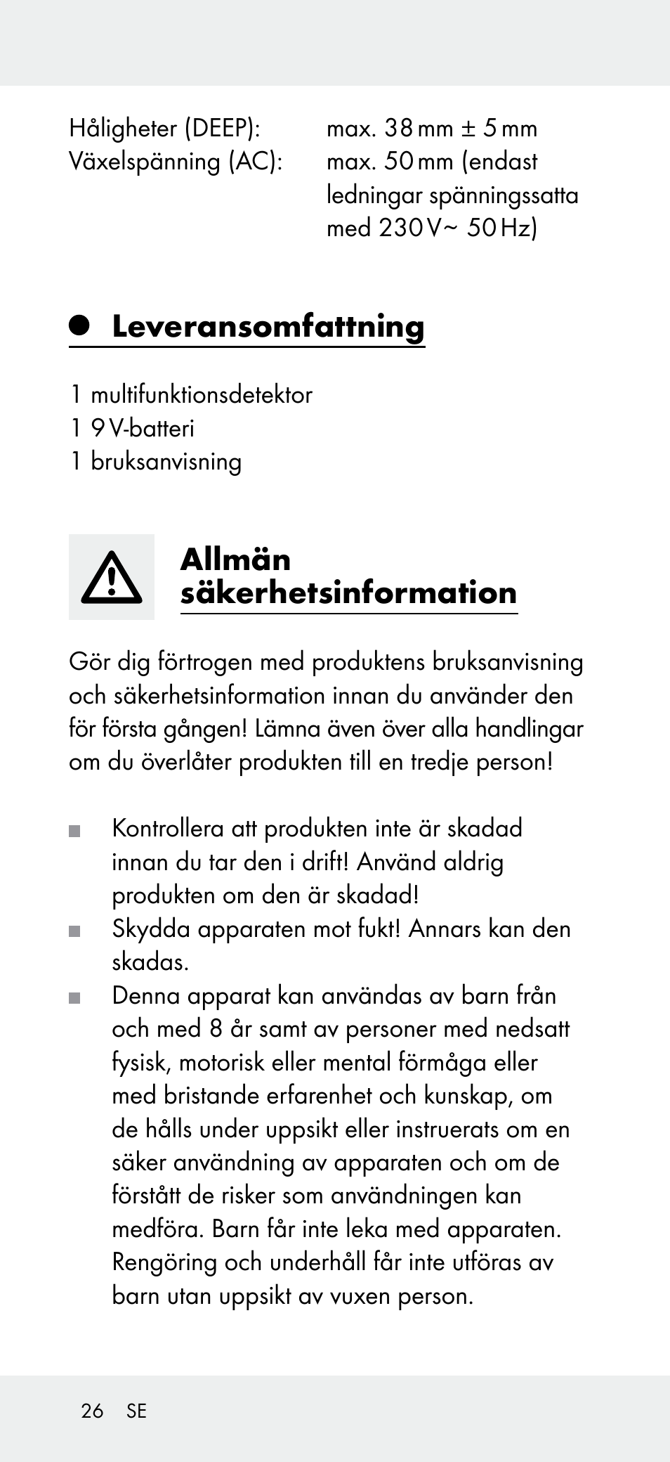 Leveransomfattning, Allmän säkerhetsinformation | Powerfix Z31697B User Manual | Page 26 / 72
